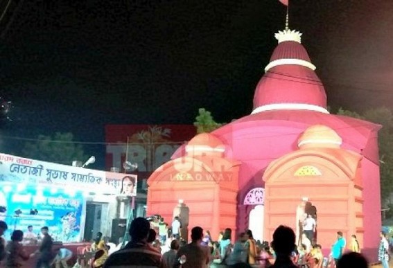 Udaipur pandal's decoration represents 'Temple-Heritage' of Rangamati Udaipur pandal's decoration represents 'Temple-Heritage' of Rangamati